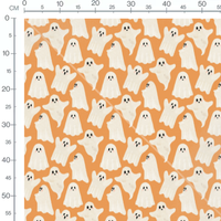 Tissu - Fantômes blancs sur fond orange