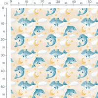 Tissu - Dauphins et lunes sur beige