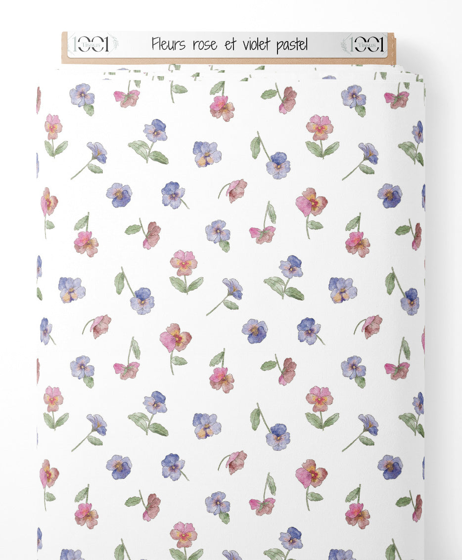 Tissu - Fleurs rose et violet pastel