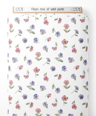 Tissu - Fleurs rose et violet pastel