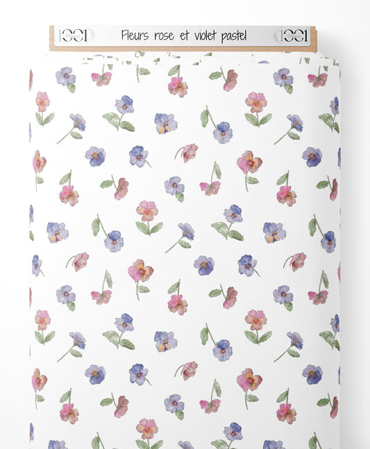 Tissu - Fleurs rose et violet pastel