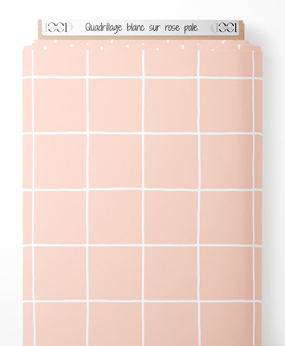 Tissu - Quadrillage blanc sur rose pâle