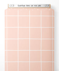 Tissu - Quadrillage blanc sur rose pâle