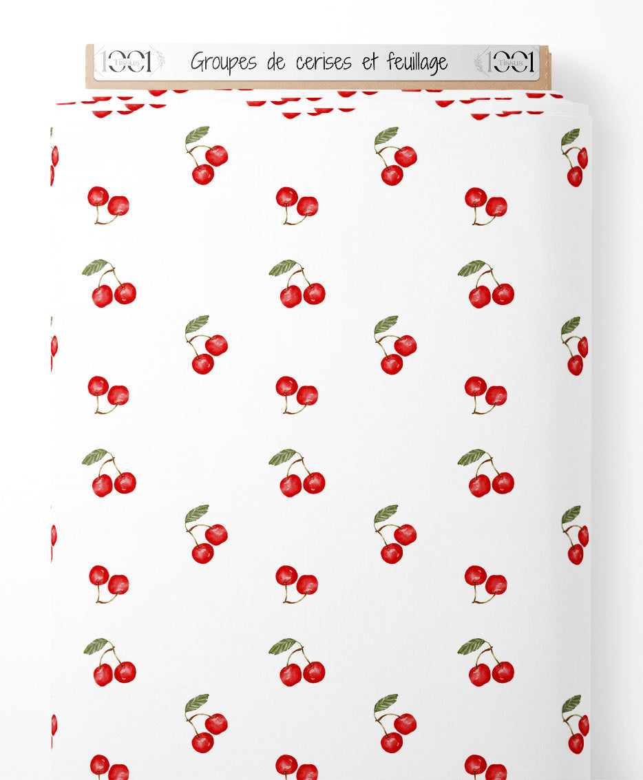 Tissu - Groupes de cerises et feuillage