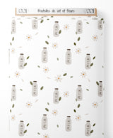 Tissu - Bouteilles de lait et fleurs