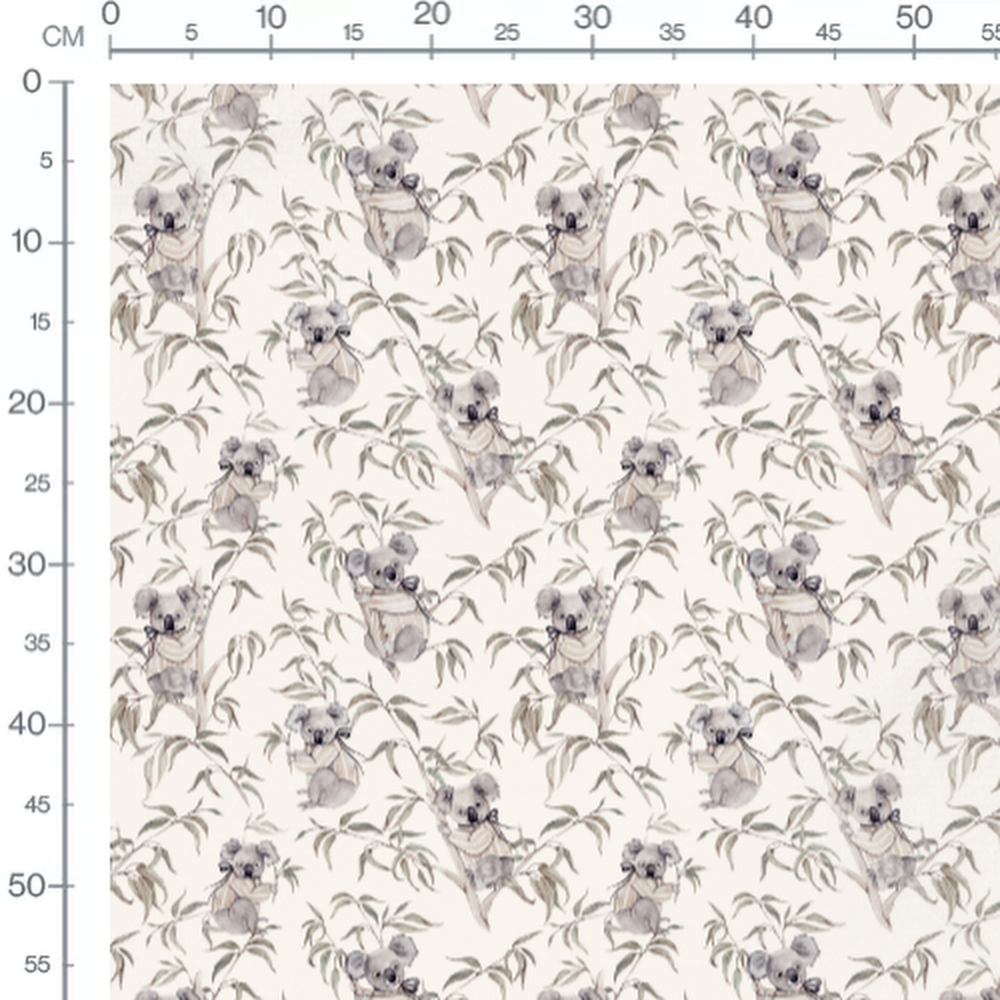 Tissu - Koalas gris sur fond crème