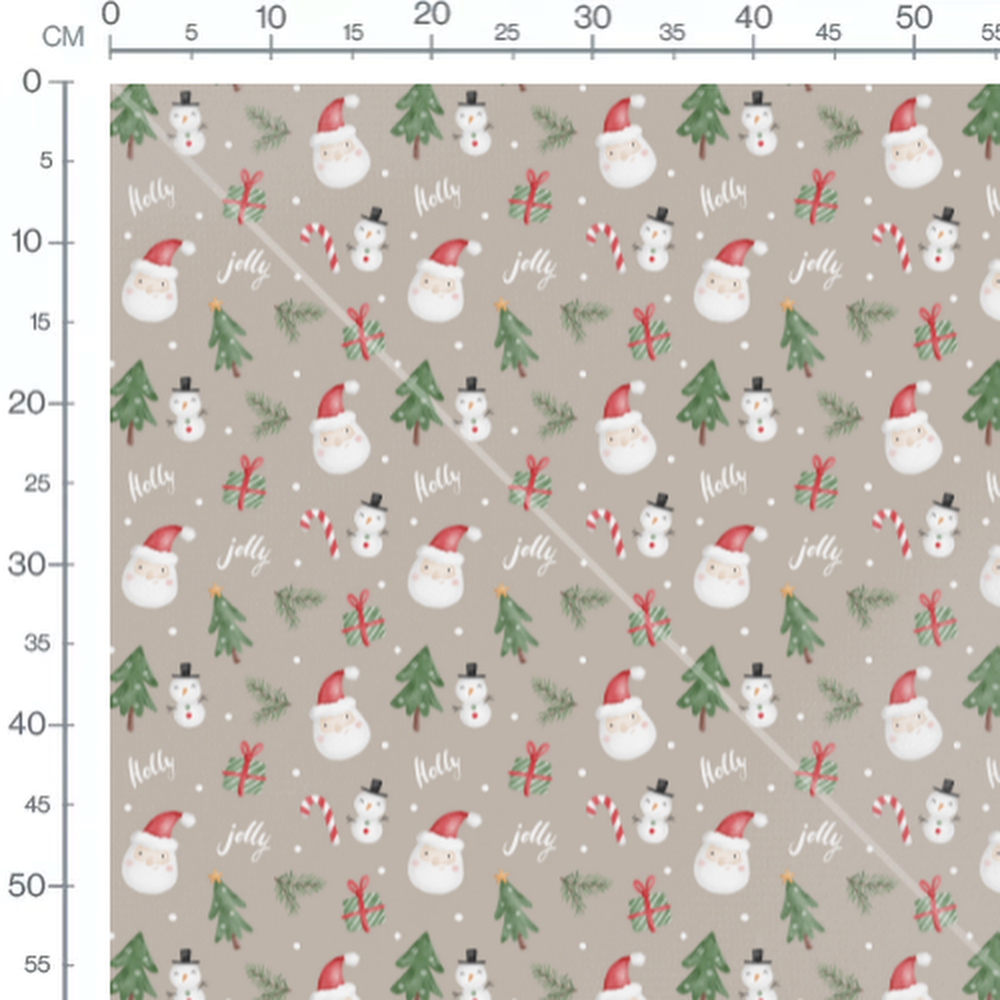 Tissu - Noël beige et sapins verts