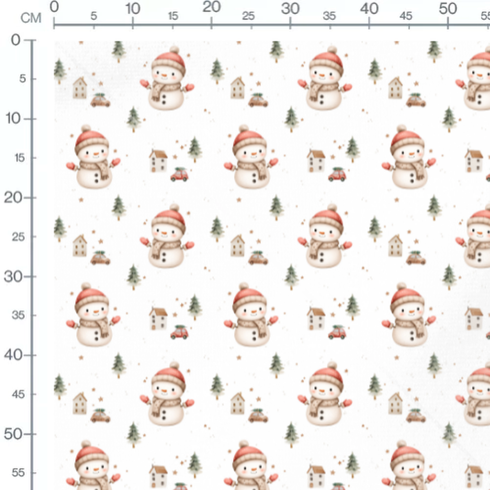 Tissu - Bonhommes neige et maisons
