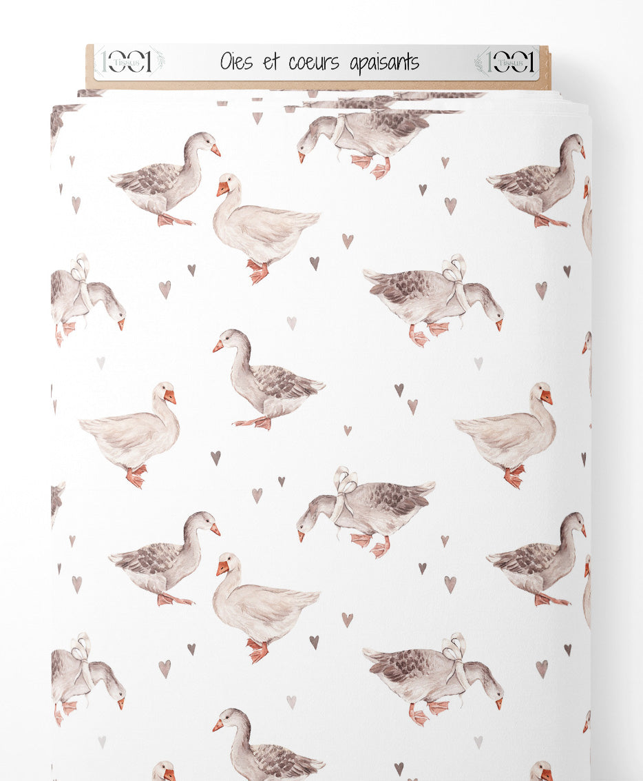Tissu - Oies et cœurs apaisants