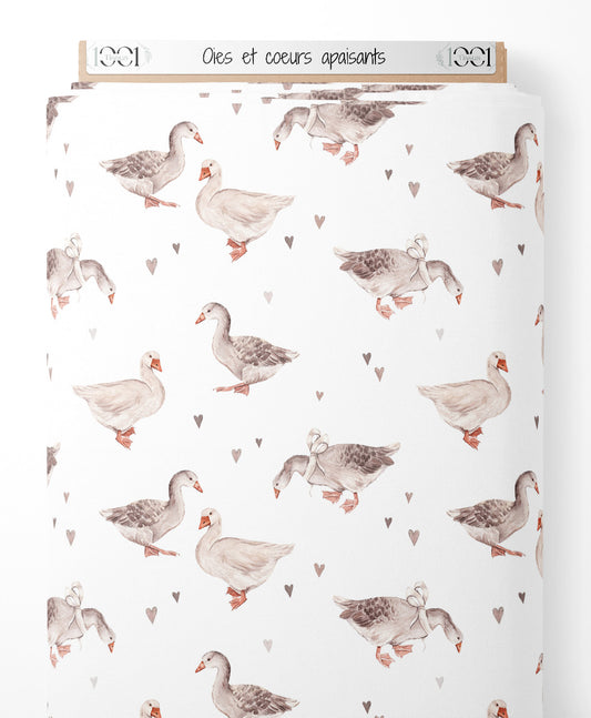 Tissu - Oies et cœurs apaisants