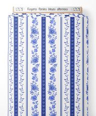 Tissu - Rayures florales bleues alternées