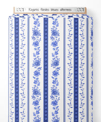 Tissu - Rayures florales bleues alternées