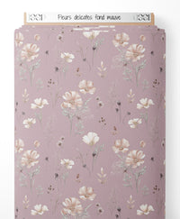 Tissu - Fleurs délicates sur fond mauve
