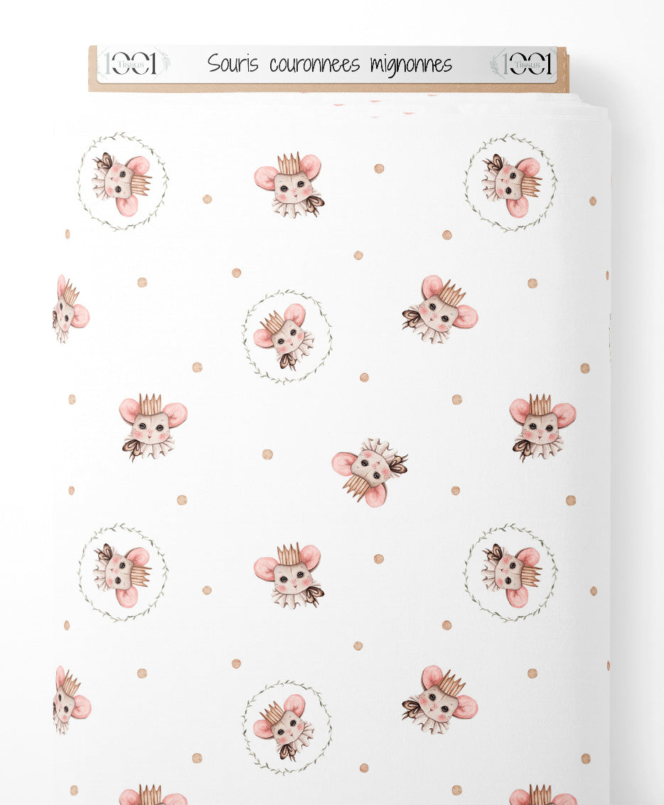 Tissu - Souris couronnées mignonnes