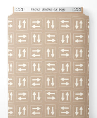 Tissu - Flèches blanches sur beige