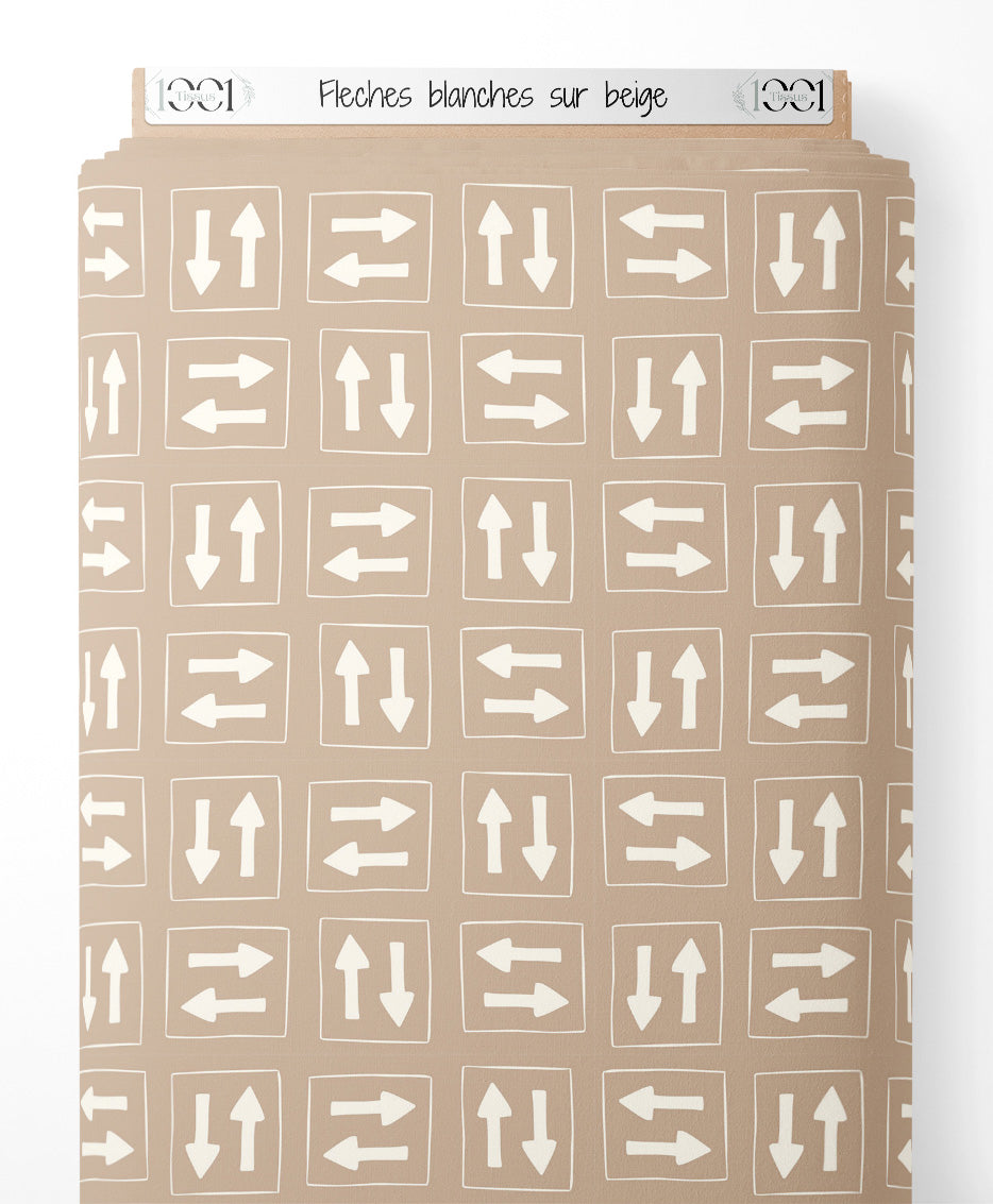 Tissu - Flèches blanches sur beige