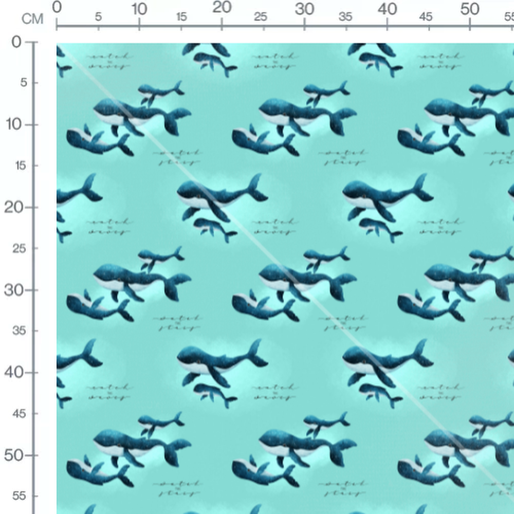 Tissu - Baleines bleues sur fond turquoise