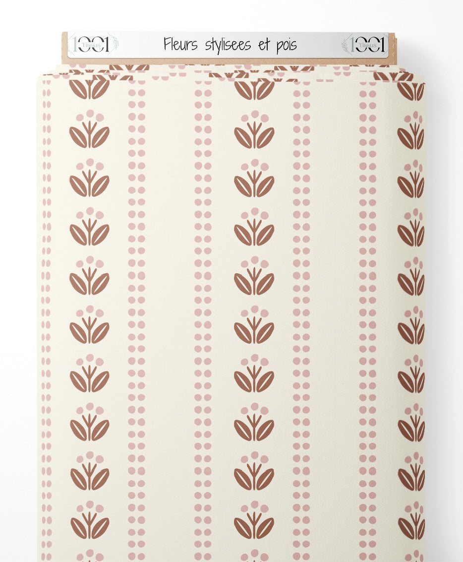 Tissu - Fleurs stylisées et pois