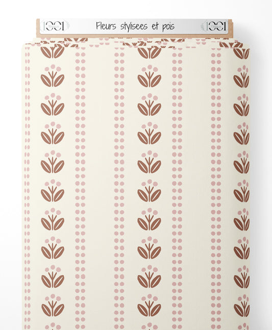 Tissu - Fleurs stylisées et pois