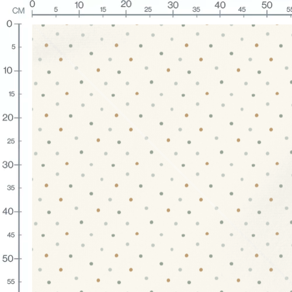Tissu - Pois verts et marron sur crème