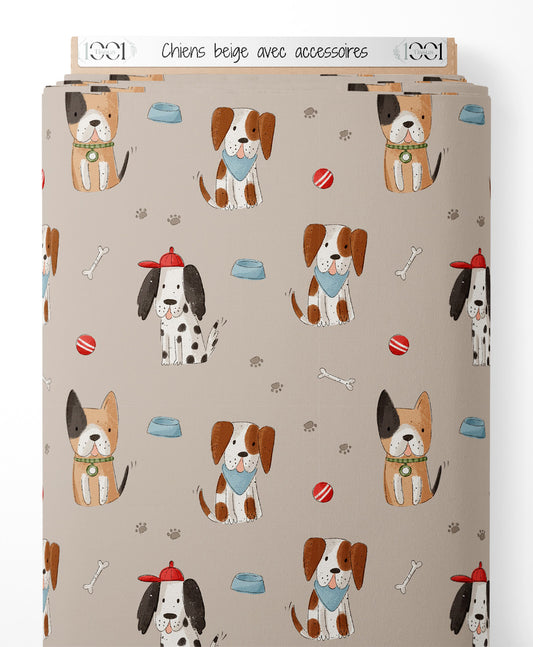 Tissu - Chiens beige avec accessoires