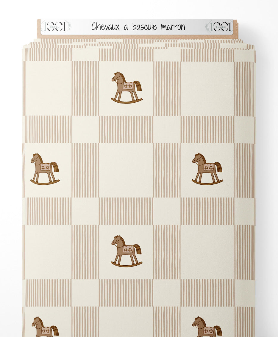 Tissu - Chevaux à bascule marron