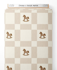 Tissu - Chevaux à bascule marron