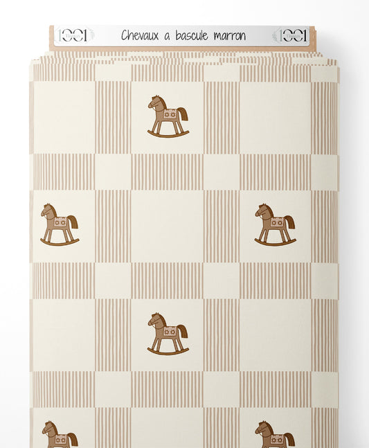 Tissu - Chevaux à bascule marron