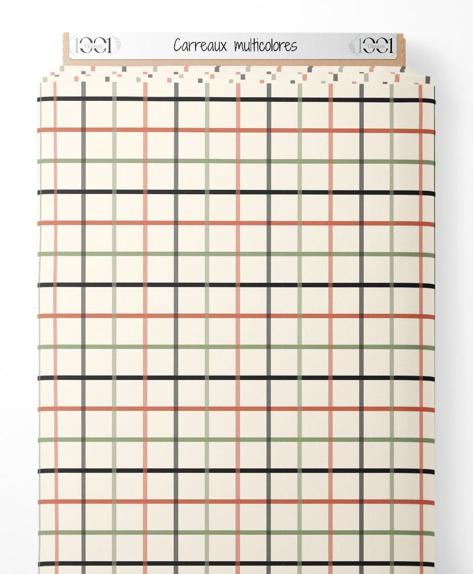 Tissu - Carreaux multicolores sur fond