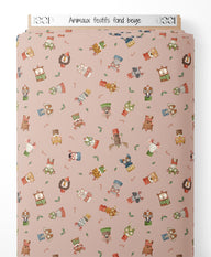 Tissu - Animaux festifs sur fond beige
