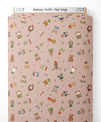 Tissu - Animaux festifs sur fond beige