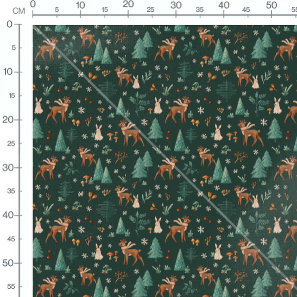 Tissu - Cerfs et lapins en forêt verte