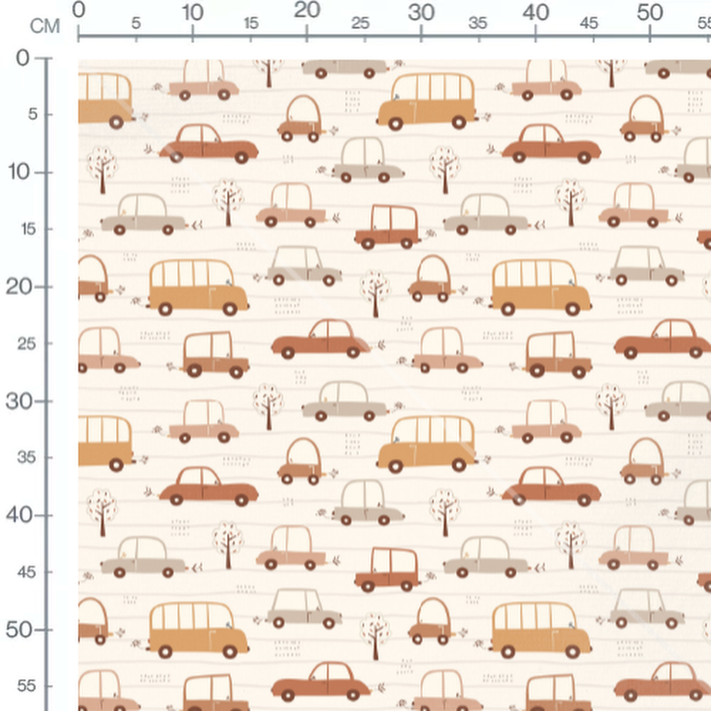 Tissu - Voitures et arbres rétro