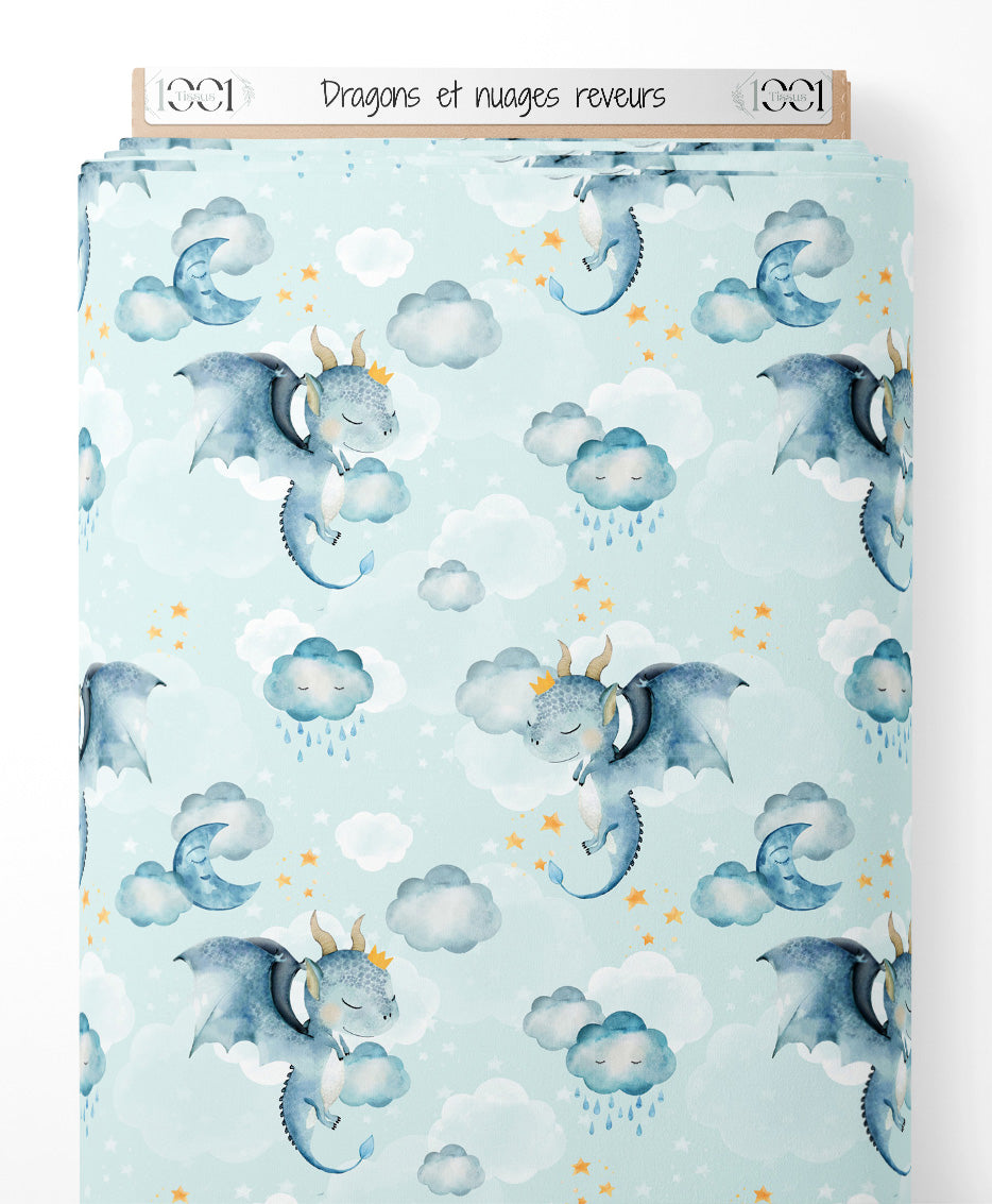 Tissu - Dragons et nuages rêveurs