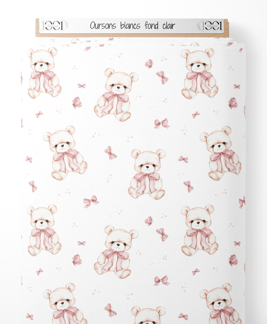 Tissu - Oursons blancs sur fond clair