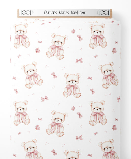 Tissu - Oursons blancs sur fond clair