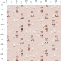Tissu - Oursons et étoiles sur rose