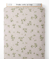 Tissu - Brindilles vertes sur beige