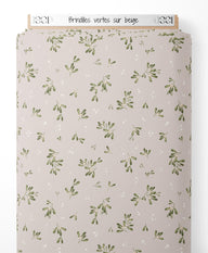 Tissu - Brindilles vertes sur beige