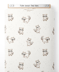 Tissu - Raton laveurs sur fond blanc