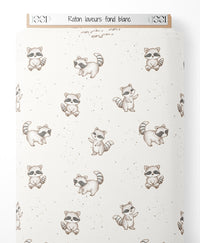 Tissu - Raton laveurs sur fond blanc