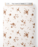 Tissu - Fleurs marron et blanches 2
