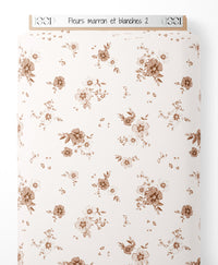 Tissu - Fleurs marron et blanches 2