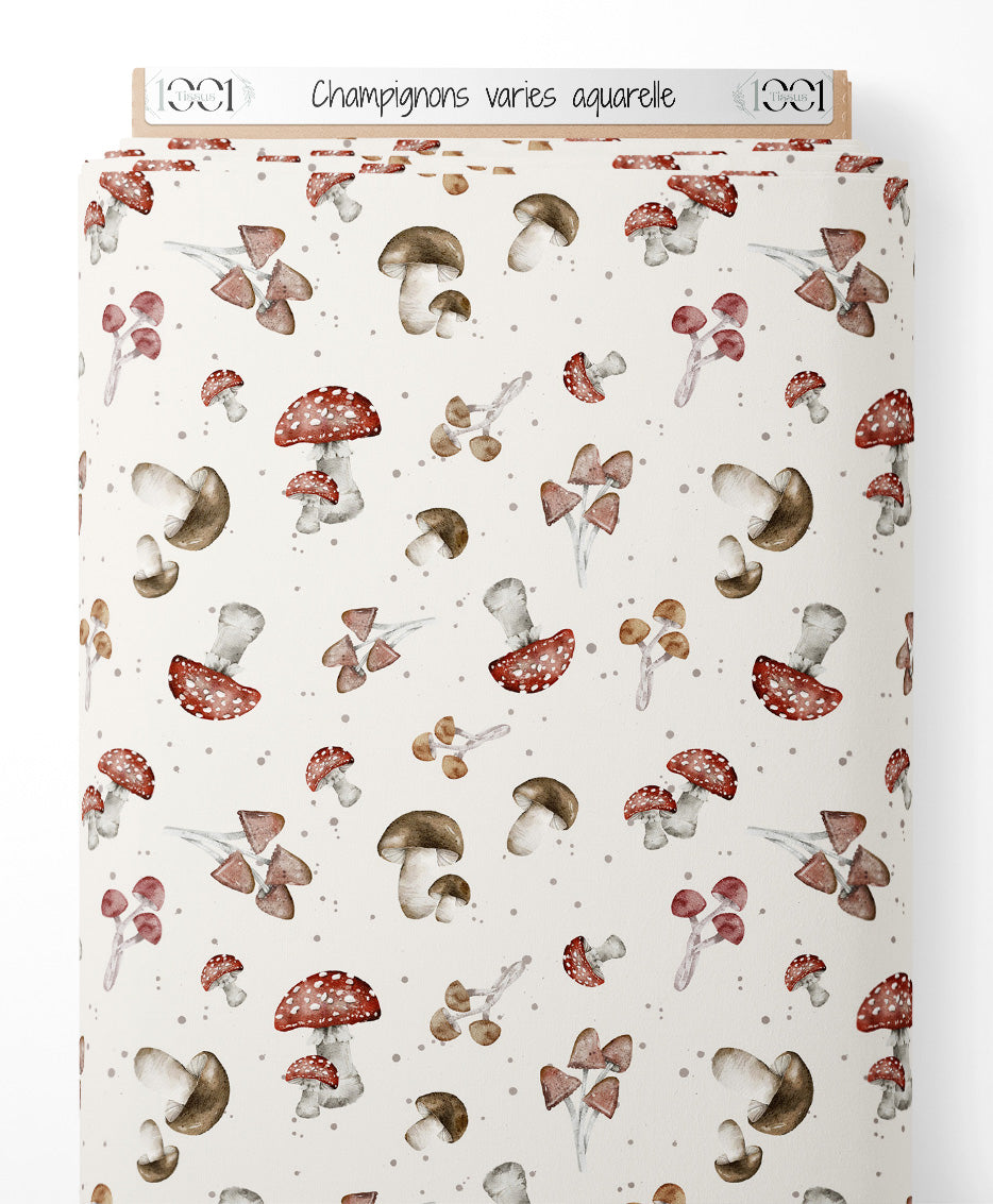 Tissu - Champignons variés aquarelle