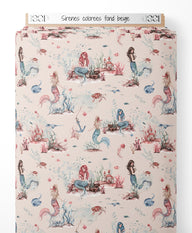 Tissu - Sirènes colorées sur fond beige