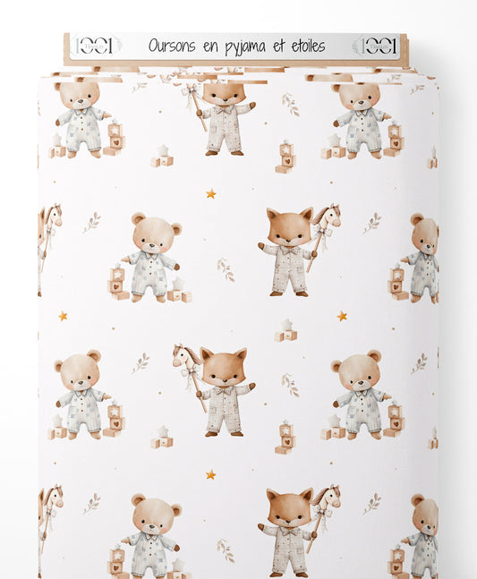 Tissu - Oursons en pyjama et étoiles