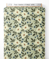 Tissu - Fleurs blanches et bleues vertes