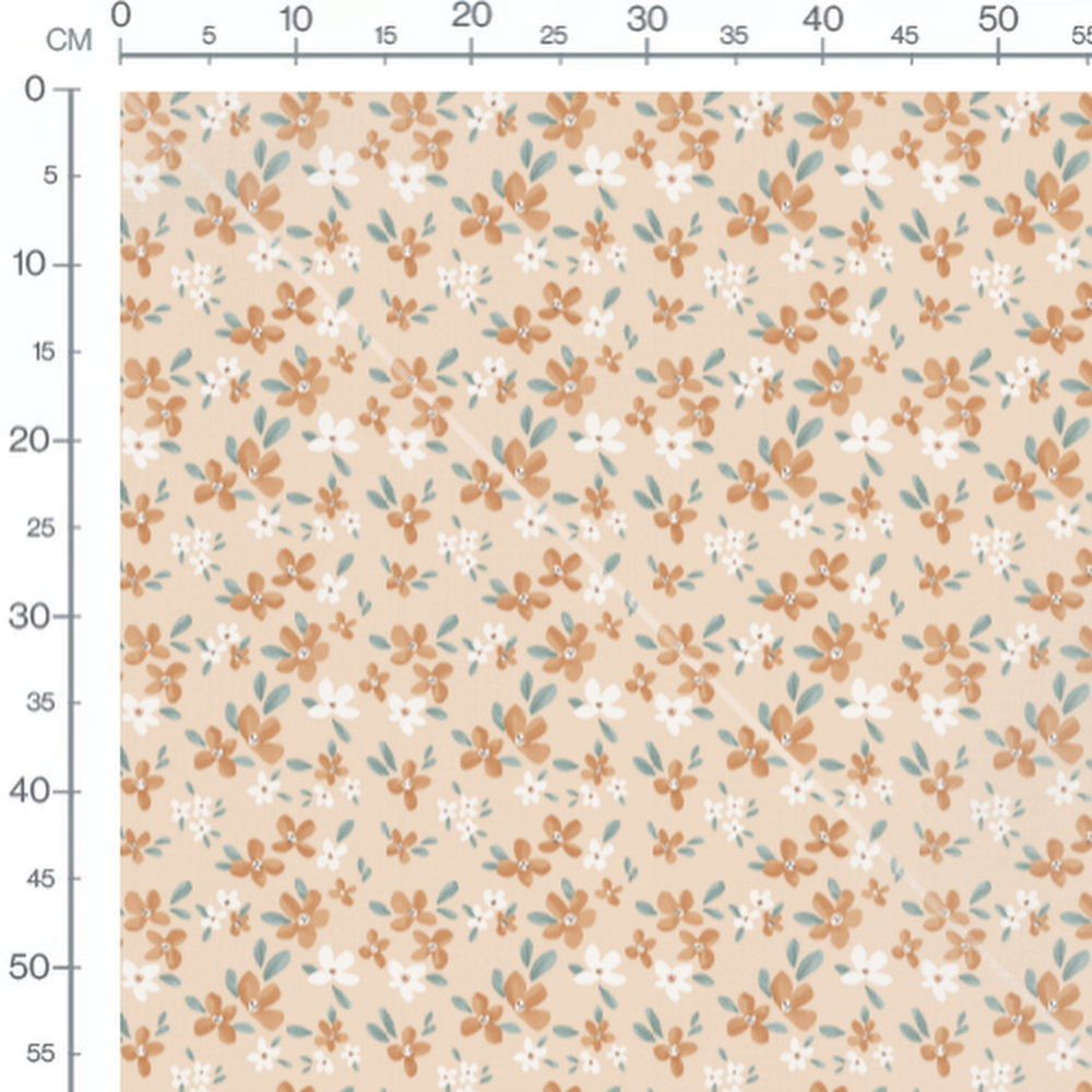 Tissu - Fleurs marron et blanches