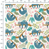 Tissu - Paresseux et feuillage coloré