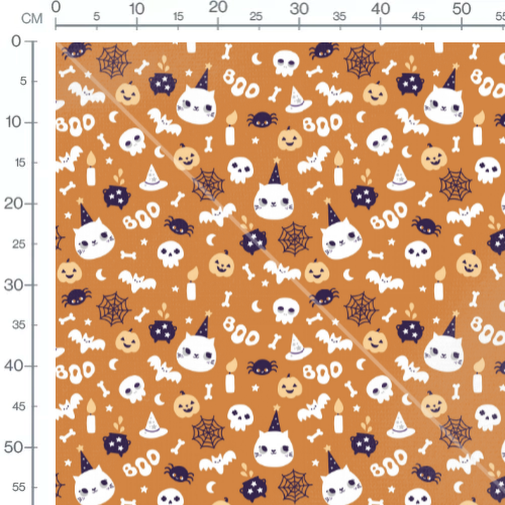 Tissu - Chats blancs et Halloween orange